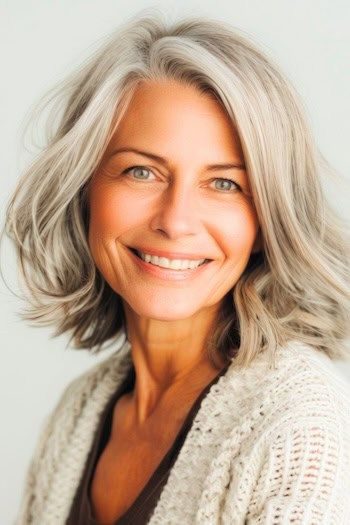 Tousled Layered Long Bob Peinado para Mujeres Mayores de 50 con Cabello Fino.