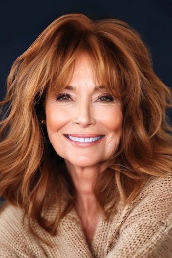 Ondas Auburn despeinadas en una mujer sonriente de unos 60 años.