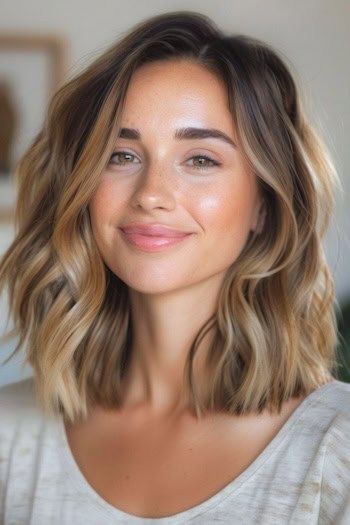 Castaño Oscuro con Rubio Beige Balayage Hair Color Idea.