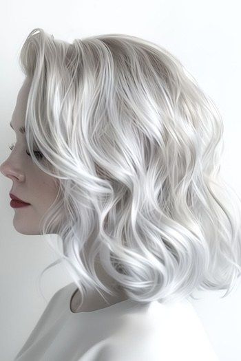 Lob ondulado platino plateado voluminoso.