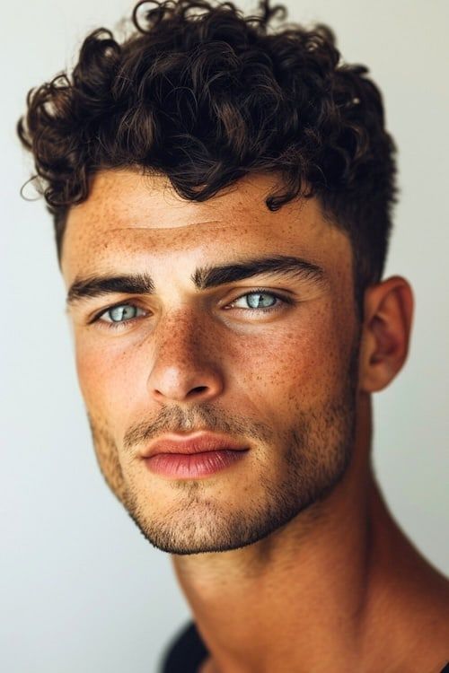 Peinado corto rizado para hombre.