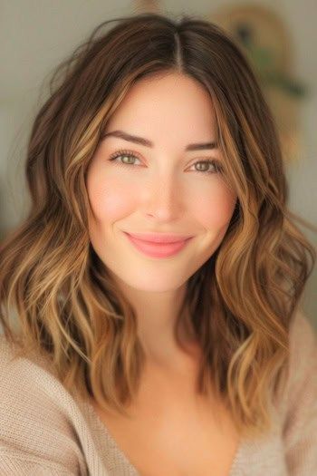 Castaño Oscuro con Rubio Miel Balayage Hair Color Idea.