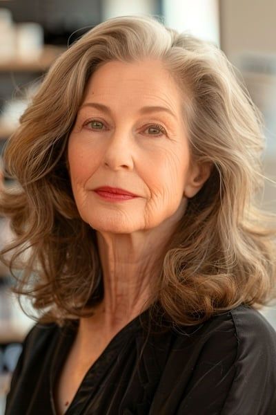 Peinado con ondas a la altura de los hombros para mujeres de más de 70 años.