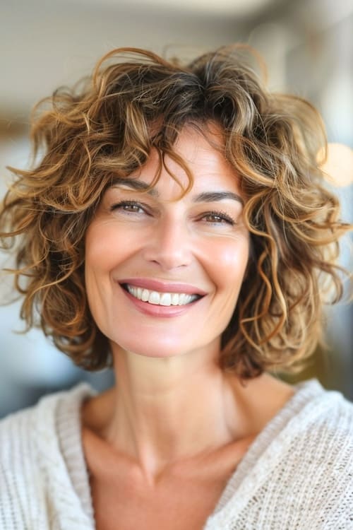 Tousled capas rizado bob rizado peinado para las mujeres mayores de 50.