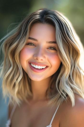 Tousled Piecey Waves Peinado de media melena.
