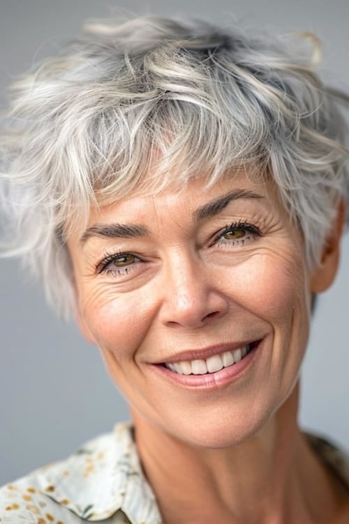 Corte de pelo corto texturizado en mujeres de más de 60 años.