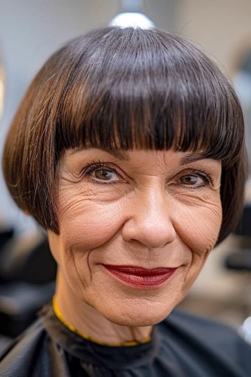 Corte de pelo bob francés super corto en mujer mayor con pelo castaño.